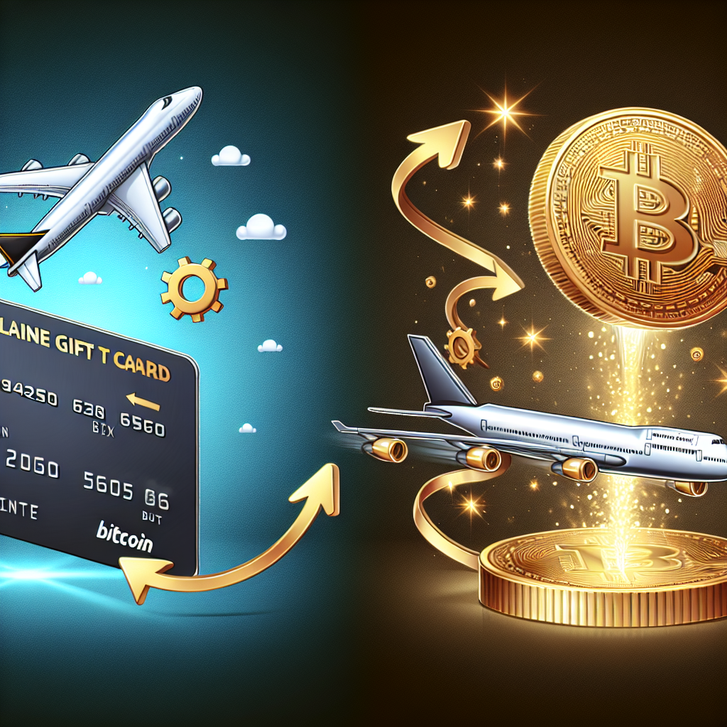 Illustration showing the conversion process from a Delta Airlines gift card to Bitcoin