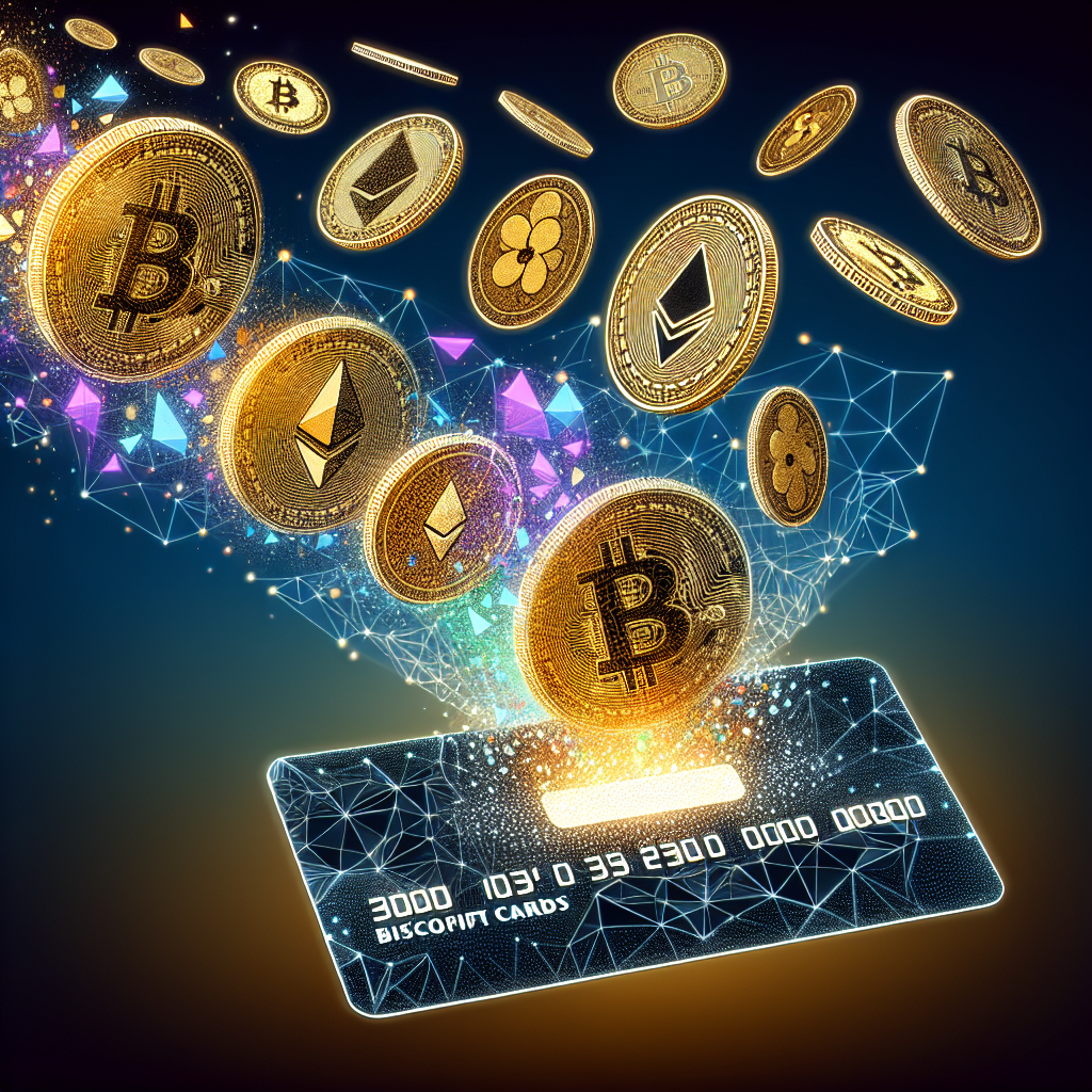 Gift card transforming into various cryptocurrency coins, symbolizing the exchange process